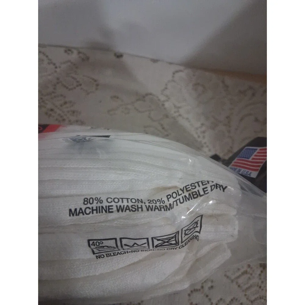 Vtg Cotton Blend Crew White Socks 6 PAIR White Sz 10-13 Dunlop USA Mens Sport